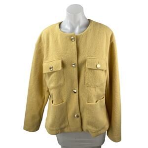 Joie Womens Yellow Crew Neck Button Down Pockets Long Sleeve Coat Jacket Size L